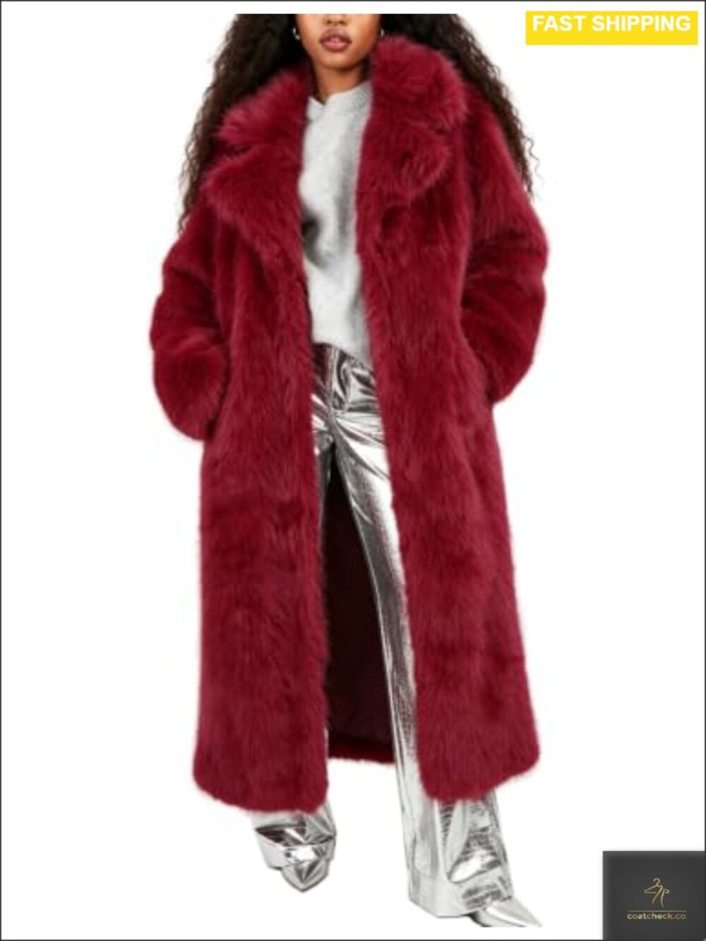 Flygo Women's Long Faux Fur Coat Fluffy Shaggy Lapel Luxury Midi Winter Jacket